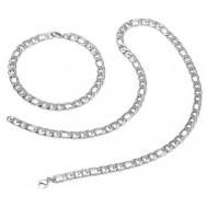 Комплект бижутерии : цепь, браслет, нержавеющая сталь, серебрение, размер колье/цепочки 60 см., серый, серебряный Hagust