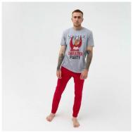 Пижама , брюки, застежка шнуровка, карманы, размер 56, красный, серый KAFTAN