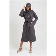 Пальто   демисезонное, шерсть, силуэт прямой, удлиненное, размер 44/46/164-172, серый EKATERINA ZHDANOVA