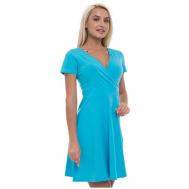 Платье с запахом , хлопок, повседневное, полуприлегающее, мини, размер 46(M), голубой Lunarable