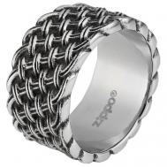Кольцо плетеное , размер 22, серебряный, черный Zippo
