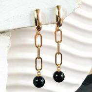 Серьги с подвесками , золочение, оникс, черный, золотой ELENA MINAKOVA Jewelry Design