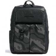 Рюкзак  колье , натуральная кожа, отделение для ноутбука, вмещает А4, внутренний карман, черный Piquadro