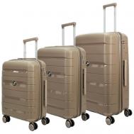 Умный чемодан , 3 шт., полипропилен, ребра жесткости, рифленая поверхность, опорные ножки на боковой стенке, увеличение объема, водонепроницаемый, 120 л, размер S/M/L, серый, бежевый Impreza