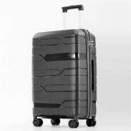 Умный чемодан  Classic, полипропилен, водонепроницаемый, опорные ножки на боковой стенке, увеличение объема, ребра жесткости, 103 л, размер L, черный Impreza