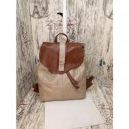 Рюкзак  торба , фактура гладкая, серый, бежевый Elena leather bag