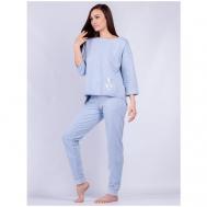 Комплект , джемпер, брюки, укороченный рукав, размер XL, серый, голубой OXOUNO