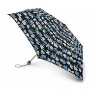 Зонт-трость , механика, 3 сложения, купол 91 см., 8 спиц, деревянная ручка, синий, черный FULTON