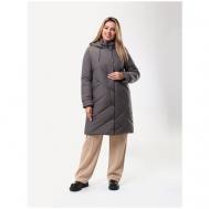 Куртка   Todella, женская, демисезон/зима, удлиненная, силуэт трапеция, стеганая, капюшон, карманы, размер 44, серый Maritta