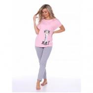 Пижама , брюки, футболка, короткий рукав, пояс, размер 44, розовый, серый ALERAN