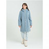 Куртка , овчина, укороченная, оверсайз, карманы, капюшон, размер 56, голубой RIA