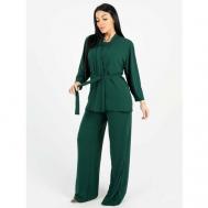 Комплект , брюки, длинный рукав, пояс, трикотажная, размер 50, зеленый INSTINITY