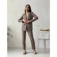 Костюм , жакет и брюки, классический стиль, полуприлегающий силуэт, карманы, пояс на резинке, подкладка, размер 46, коричневый, бежевый Donna Clar