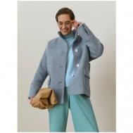 куртка   демисезонная, средней длины, силуэт прямой, карманы, без капюшона, манжеты, однобортная, подкладка, размер 44, голубой Pompa