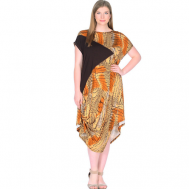 Платье , вискоза, повседневное, прилегающее, до колена, размер 56, черный, оранжевый МадаМ Т