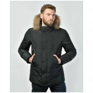 куртка  зимняя, силуэт прямой, капюшон, отделка мехом, размер 54, черный Gallotti