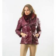 куртка   демисезонная, укороченная, силуэт полуприлегающий, отделка мехом, герметичные швы, карманы, ветрозащитная, без капюшона, размер 40, бордовый Florence Mode
