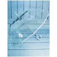 Зонт-трость , полуавтомат, купол 100 см., 16 спиц, прозрачный, бесцветный, белый Popular