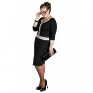 Платье-футляр , в классическом стиле, прилегающее, до колена, размер 54, бежевый, черный DIVA-PLUS
