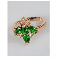 Кольцо , бижутерный сплав, золочение, фианит, размер 16, зеленый Lotus Jewelry