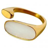 Кольцо , перламутр синтетический, безразмерное, белый, золотой WASABI jEWELL