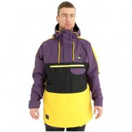 Куртка  Norman для сноубординга, средней длины, силуэт прямой, регулируемые манжеты, карманы, внутренние карманы, снегозащитная юбка, несъемный капюшон, регулируемый капюшон, водонепроницаемая, ветрозащитная, размер S, желтый, фиолетовый Horsefeathers