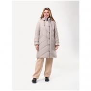 куртка   Todella, демисезон/зима, удлиненная, силуэт трапеция, стеганая, капюшон, карманы, размер 40, бежевый Maritta