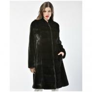 Пальто , норка, силуэт прилегающий, пояс/ремень, размер 42, черный Manakas Frankfurt