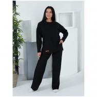 Костюм , свитшот и брюки, повседневный стиль, оверсайз, карманы, размер 54, черный ИСА-Текс