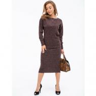 Костюм , джемпер и юбка, классический стиль, полуприлегающий силуэт, трикотажный, размер 50, коричневый ZONE16
