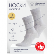 Мужские носки , 3 пары, классические, антибактериальные свойства, размер 42/44, серый Носки и сорочка