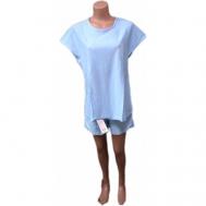 Пижама , футболка, шорты, пояс на резинке, трикотажная, размер 56, голубой СВIТАНАК