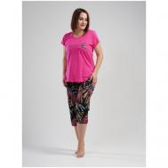Пижама , капри, футболка, короткий рукав, размер 56, розовый VIENETTA