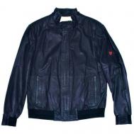 Кожаная куртка  демисезонная, силуэт прямой, внутренний карман, манжеты, карманы, подкладка, размер L, синий Franco Rossetti