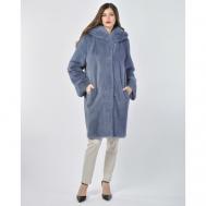 Пальто , норка, силуэт свободный, капюшон, пояс/ремень, размер 38, голубой Manakas Frankfurt
