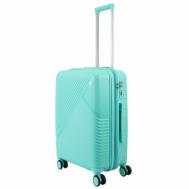Умный чемодан  Light, полипропилен, увеличение объема, опорные ножки на боковой стенке, ребра жесткости, рифленая поверхность, 70 л, размер M, бирюзовый, голубой Impreza