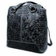 Рюкзак  мессенджер  4065/SF Black, натуральная кожа, фактура тиснение, внутренний карман, регулируемый ремень, черный Hill Burry