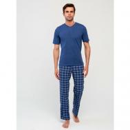 Пижама , брюки, футболка, карманы, пояс на резинке, трикотажная, размер 58, синий Ihomelux