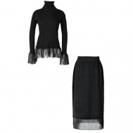 Костюм , свитер и юбка, прилегающий силуэт, трикотажный, размер m, черный Aryam&Co