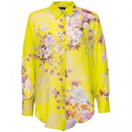 Блуза , прямой силуэт, длинный рукав, без карманов, флористический принт, размер 42, желтый Shade
