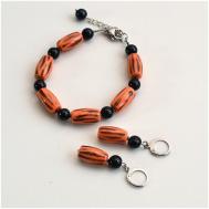 Комплект бижутерии : браслет, серьги, размер браслета 18 см., оранжевый Tularmodel