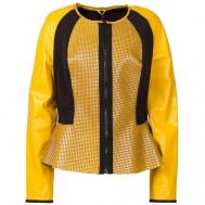 Кожаная куртка  , средней длины, размер 46, желтый SUSSEX