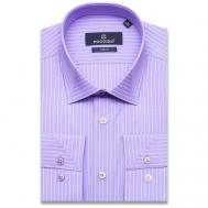 Рубашка , деловой стиль, прилегающий силуэт, классический воротник, длинный рукав, без карманов, в полоску, размер (50)L, фиолетовый Poggino