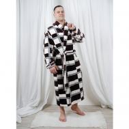Халат , длинный рукав, пояс/ремень, утепленная, карманы, трикотажная, банный халат, размер 52, белый, коричневый IvCapriz