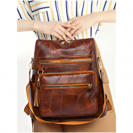 Рюкзак кросс-боди , фактура гладкая, коричневый La jolie muse