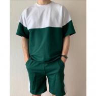 Костюм , майка, футболка и шорты, силуэт свободный, карманы, размер 48, зеленый, белый JOOLs Fashion