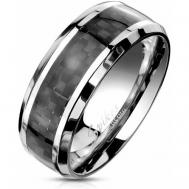 Кольцо обручальное , карбон, размер 21, серебряный, черный Spikes