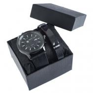 Наручные часы  Подарочный набор 2 в 1 "Bolingdun": наручные часы, d4.6 см, браслет, черный -