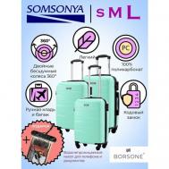 Комплект чемоданов , 3 шт., 95 л, зеленый SOMSONYA