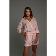 Пижама , шорты, рубашка, пояс на резинке, карманы, размер 44, розовый buno wear